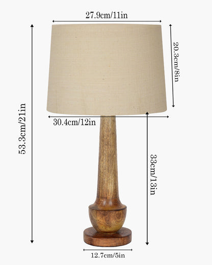 Rustic Turnip Wood Table lamp for home, Bedside farmhouse Living Room Light, Khadi fabric shade