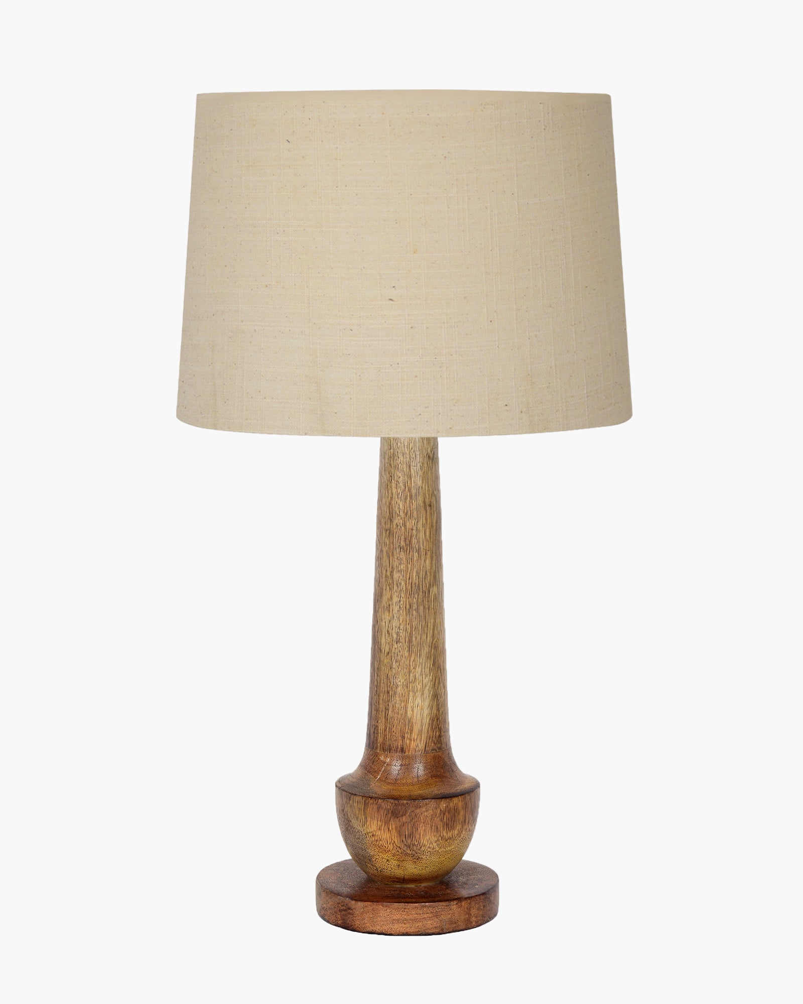 Rustic Turnip Wood Table lamp for home, Bedside farmhouse Living Room Light, Khadi fabric shade