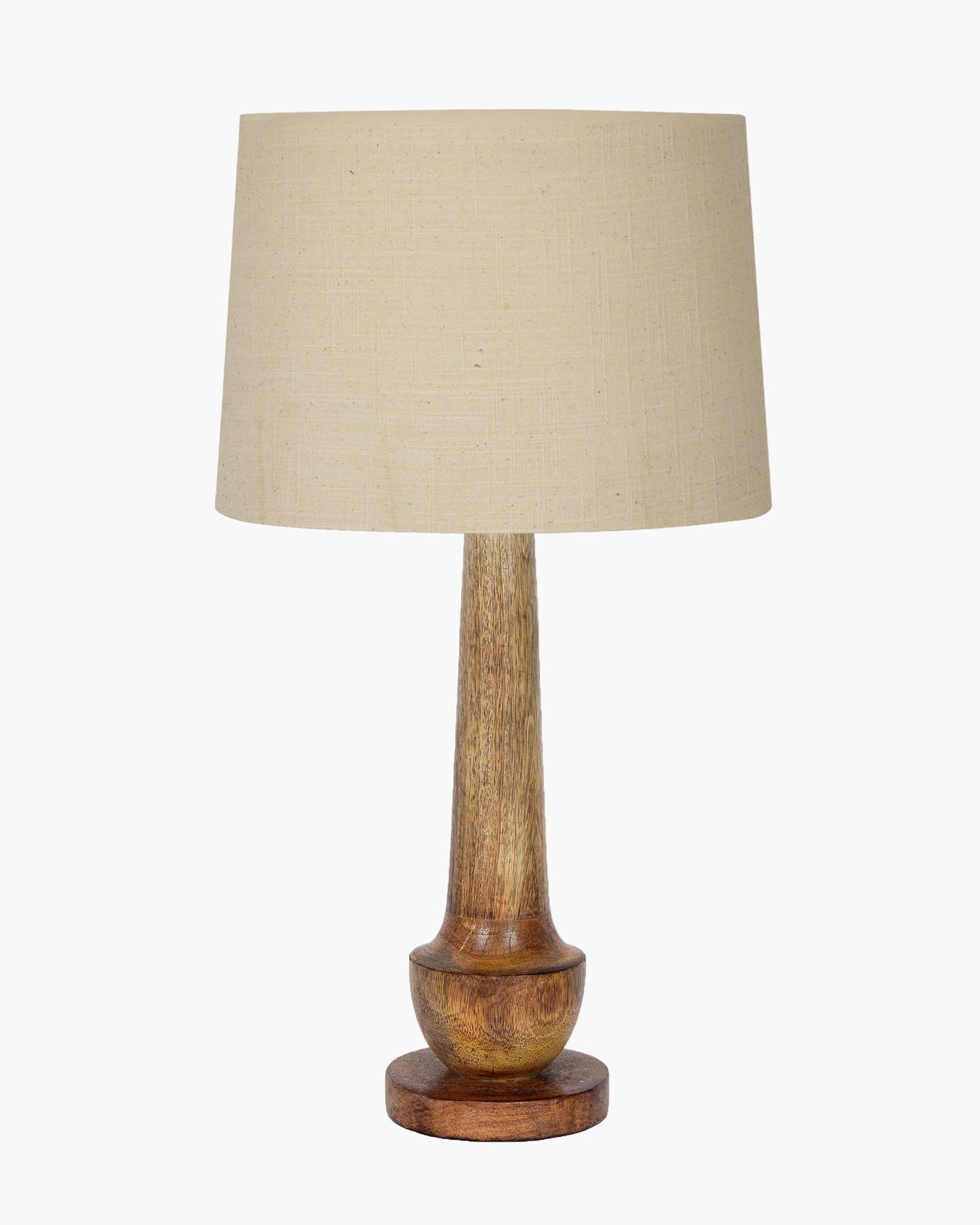 Rustic Turnip Wood Table lamp for home, Bedside farmhouse Living Room Light, Khadi fabric shade