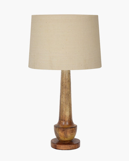 Rustic Turnip Wood Table lamp for home, Bedside farmhouse Living Room Light, Khadi fabric shade