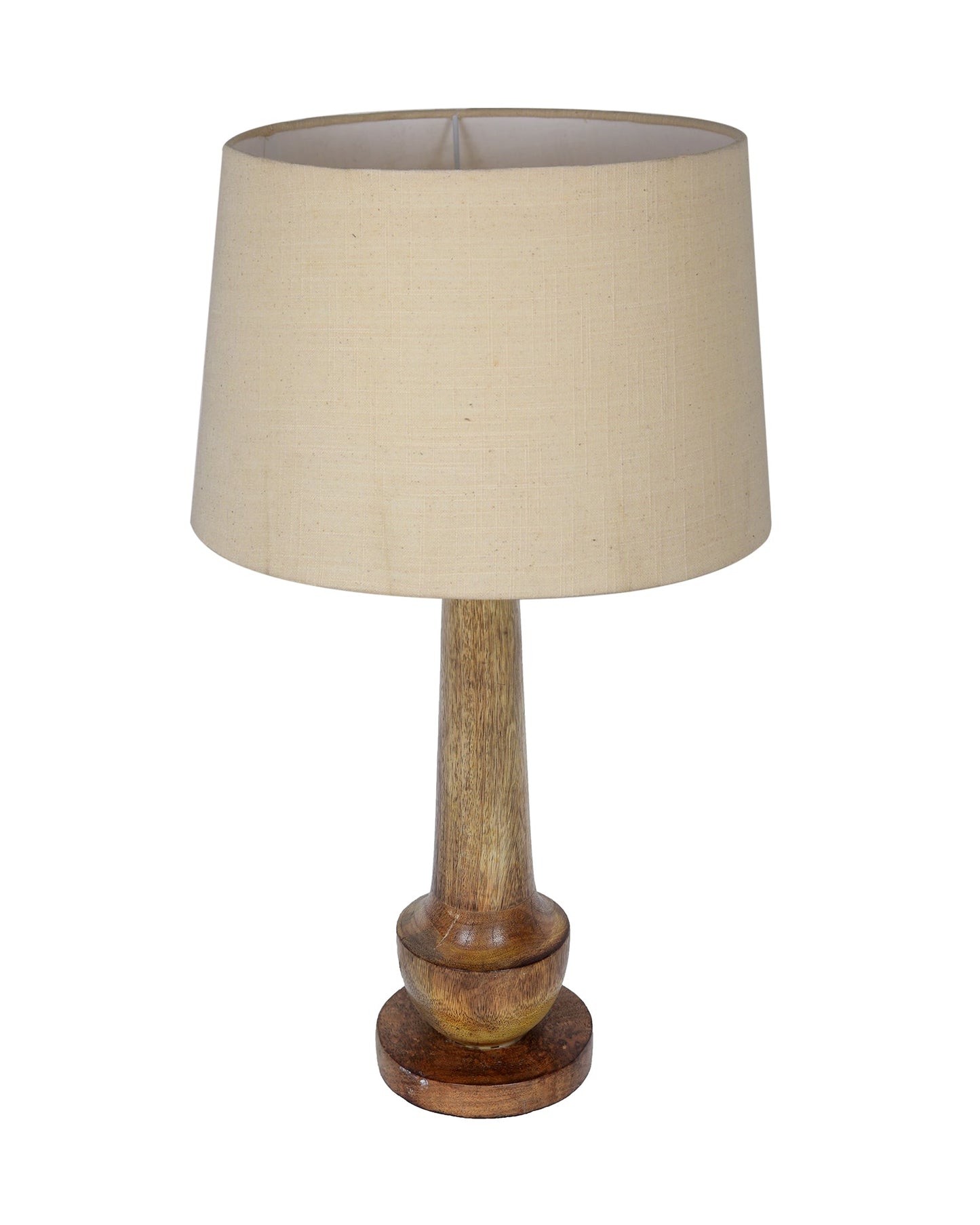 Rustic Turnip Wood Table lamp for home, Bedside farmhouse Living Room Light, Khadi fabric shade