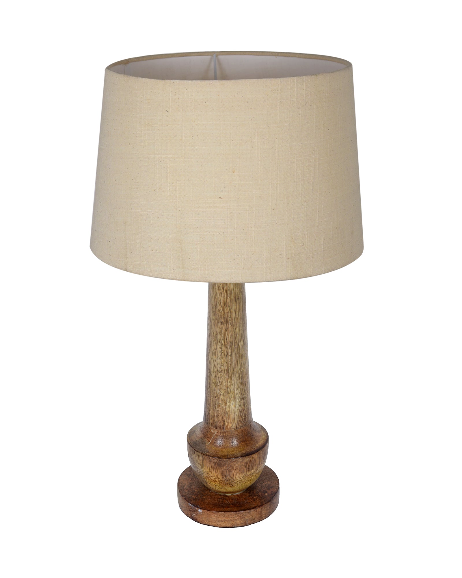Rustic Turnip Wood Table lamp for home, Bedside farmhouse Living Room Light, Khadi fabric shade