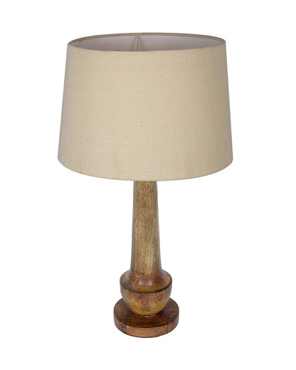 Rustic Turnip Wood Table lamp for home, Bedside farmhouse Living Room Light, Khadi fabric shade