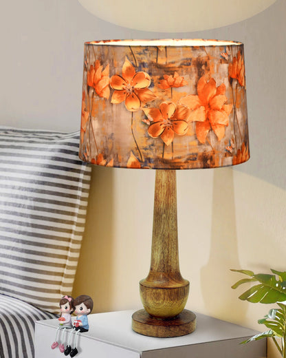 Rustic Turnip Wood Table lamp for home, Bedside farmhouse Living Room Light, Khadi fabric shade