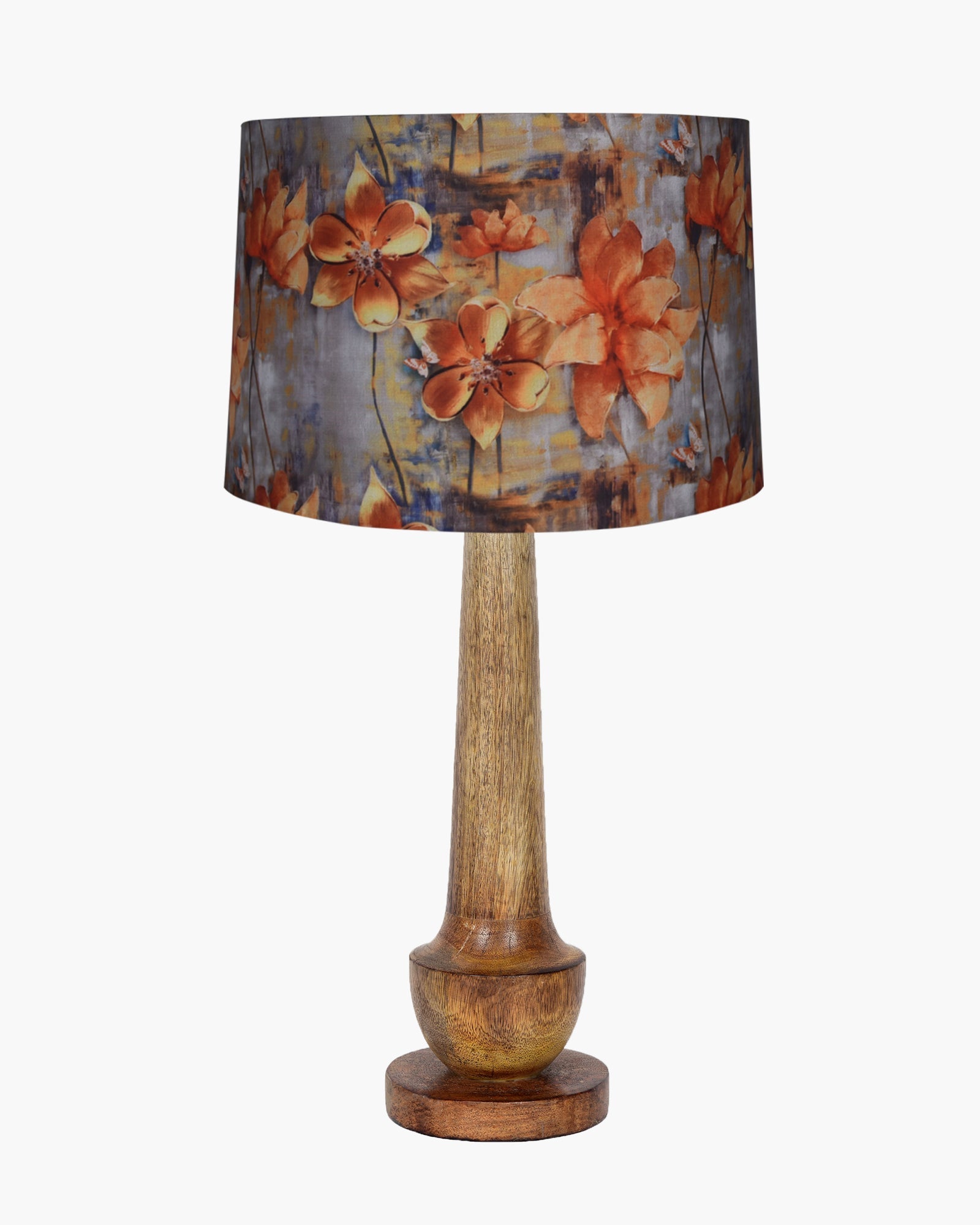 Rustic Turnip Wood Table lamp for home, Bedside farmhouse Living Room Light, Khadi fabric shade