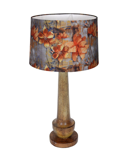 Rustic Turnip Wood Table lamp for home, Bedside farmhouse Living Room Light, Khadi fabric shade