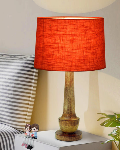 Rustic Turnip Wood Table lamp for home, Bedside farmhouse Living Room Light, Khadi fabric shade