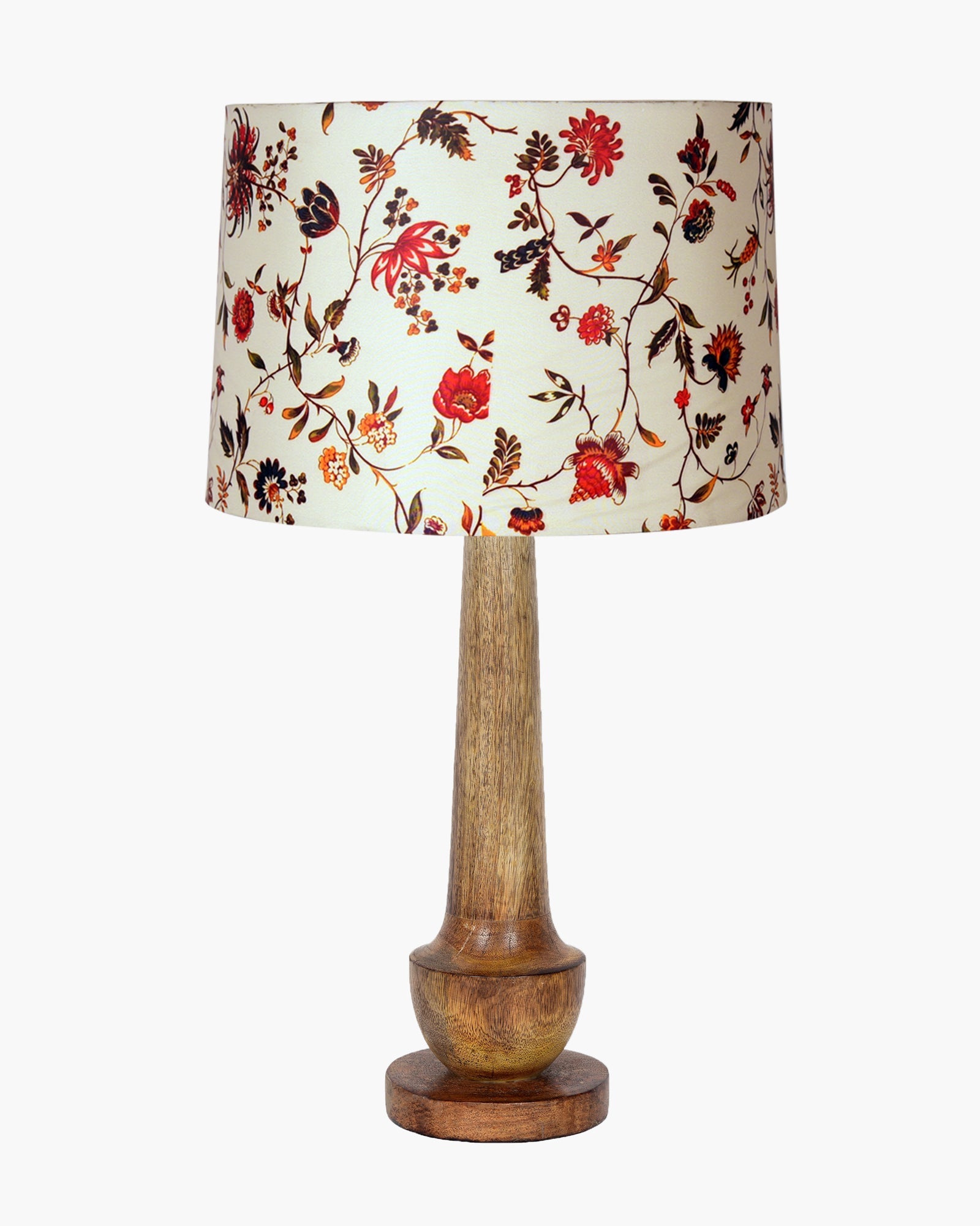 Rustic Turnip Wood Table lamp for home, Bedside farmhouse Living Room Light, Khadi fabric shade