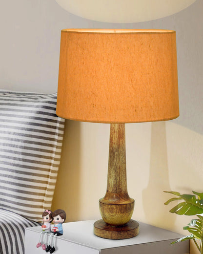 Rustic Turnip Wood Table lamp for home, Bedside farmhouse Living Room Light, Khadi fabric shade