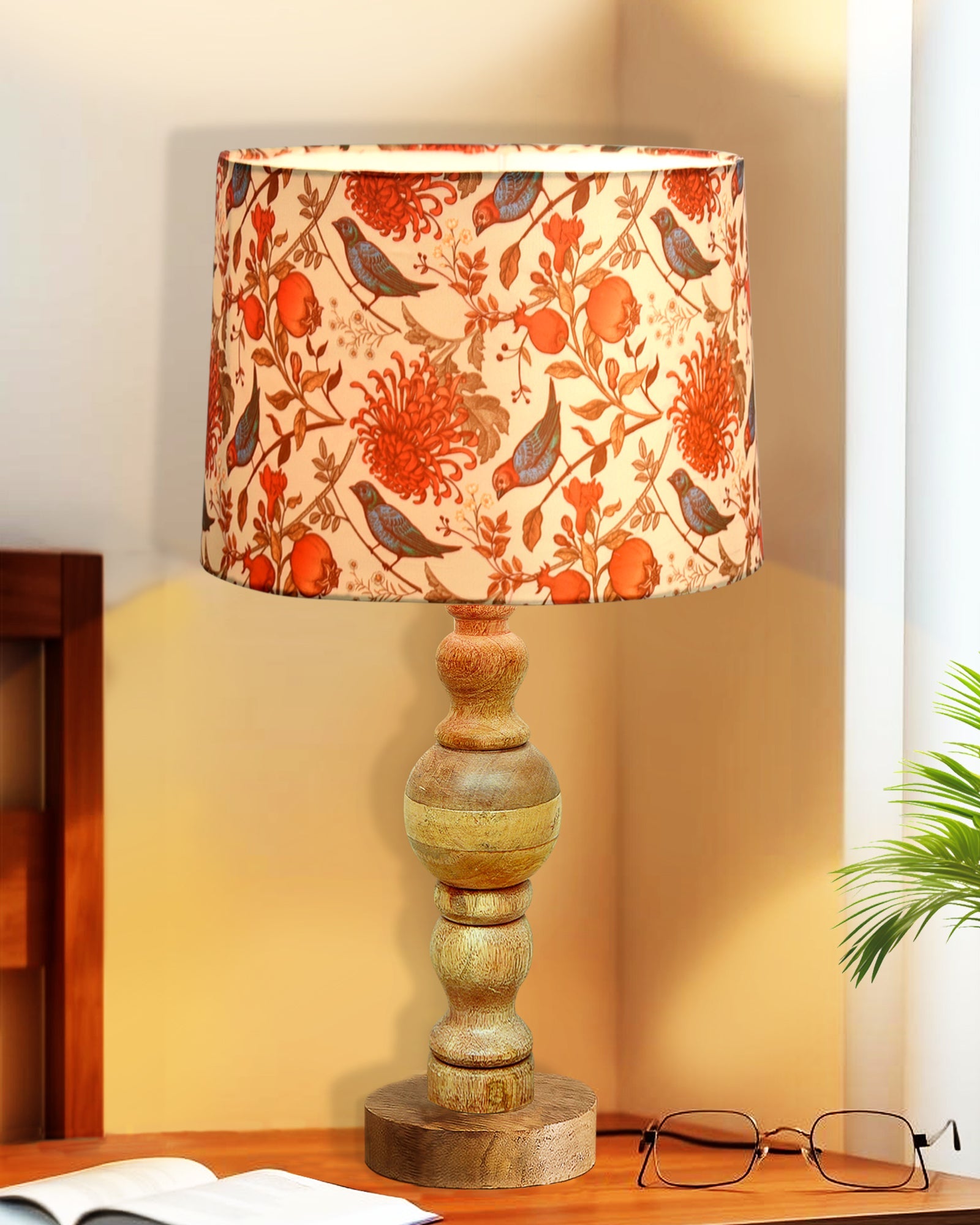 Industrial Wood Bubble Bedside Table Lamp, farmhouse Living Room Light, Khadi Drum Shade