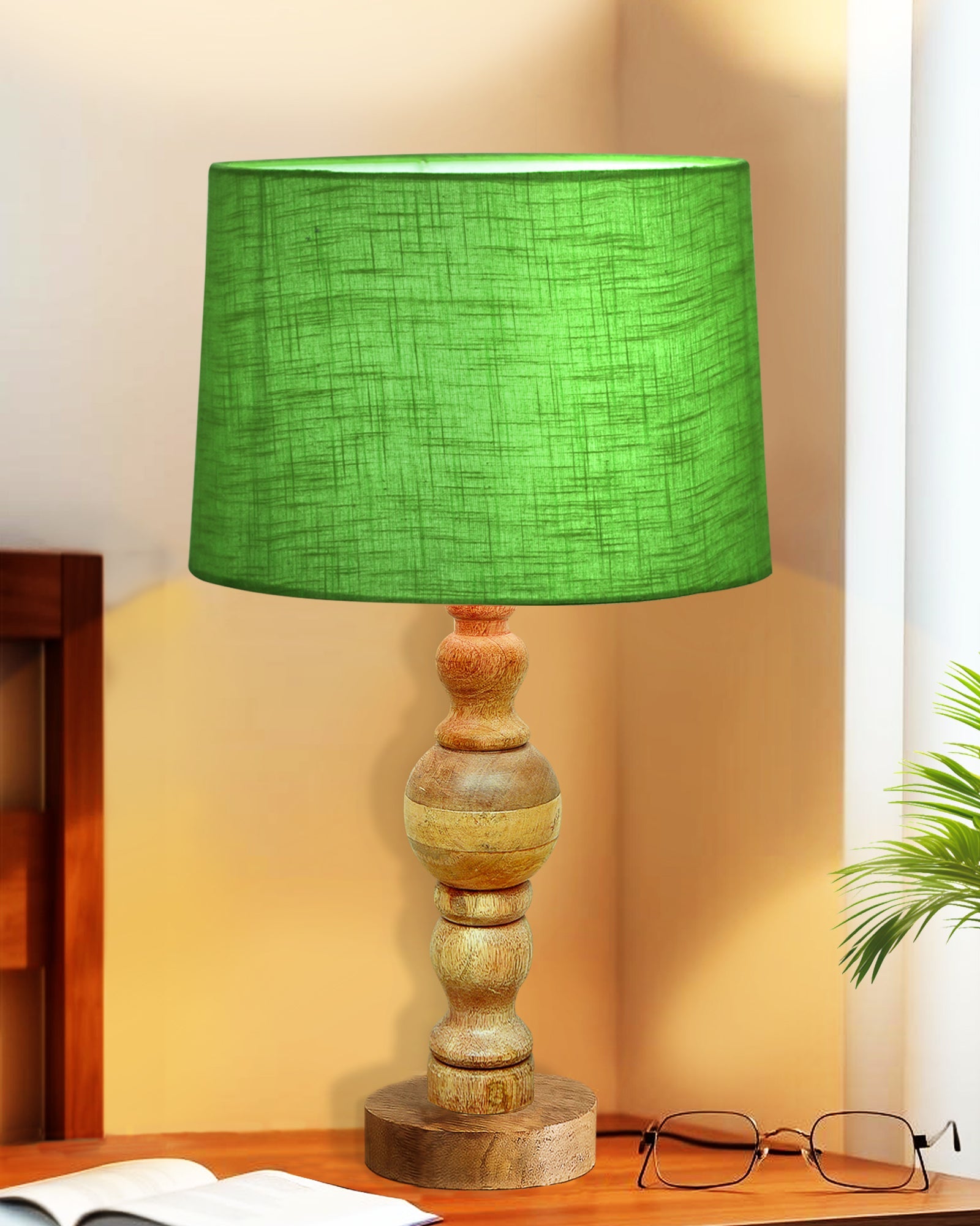 Industrial Wood Bubble Bedside Table Lamp, farmhouse Living Room Light, Khadi Drum Shade