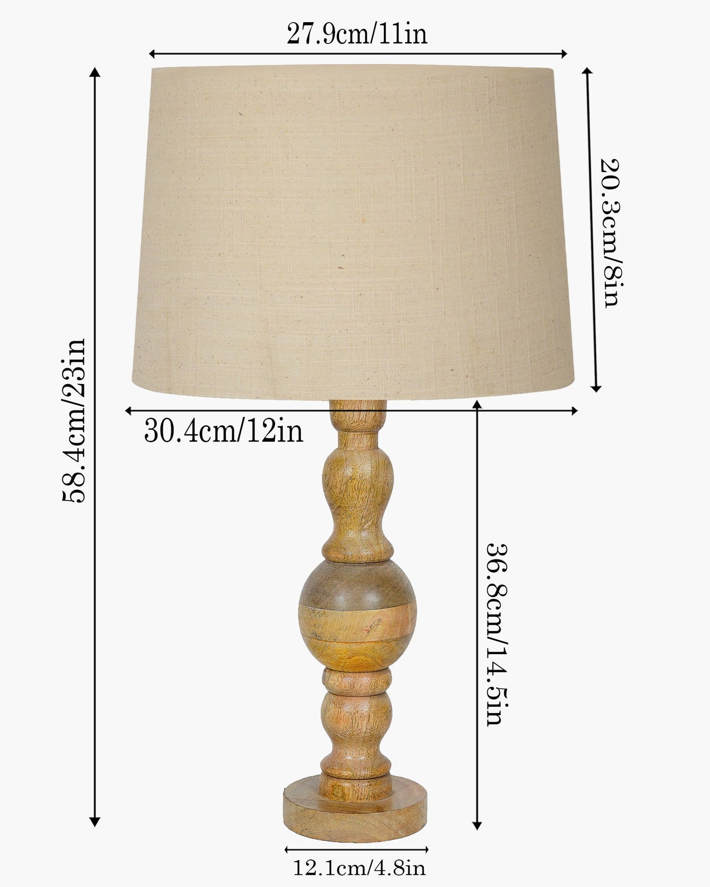 Industrial Wood Bubble Bedside Table Lamp, farmhouse Living Room Light, Khadi Drum Shade