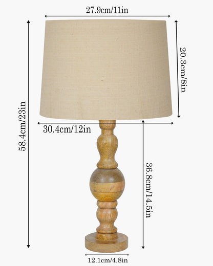 Industrial Wood Bubble Bedside Table Lamp, farmhouse Living Room Light, Khadi Drum Shade