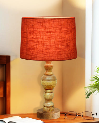 Industrial Wood Bubble Bedside Table Lamp, farmhouse Living Room Light, Khadi Drum Shade