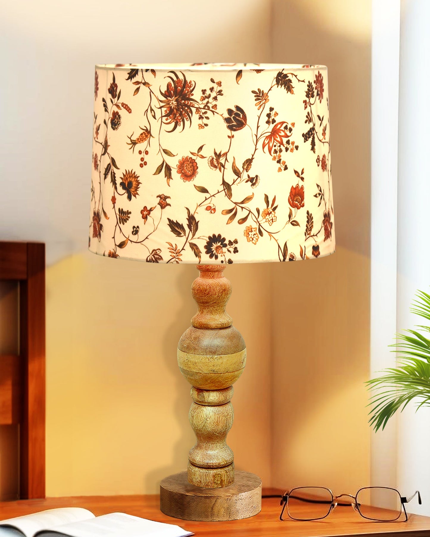 Industrial Wood Bubble Bedside Table Lamp, farmhouse Living Room Light, Khadi Drum Shade