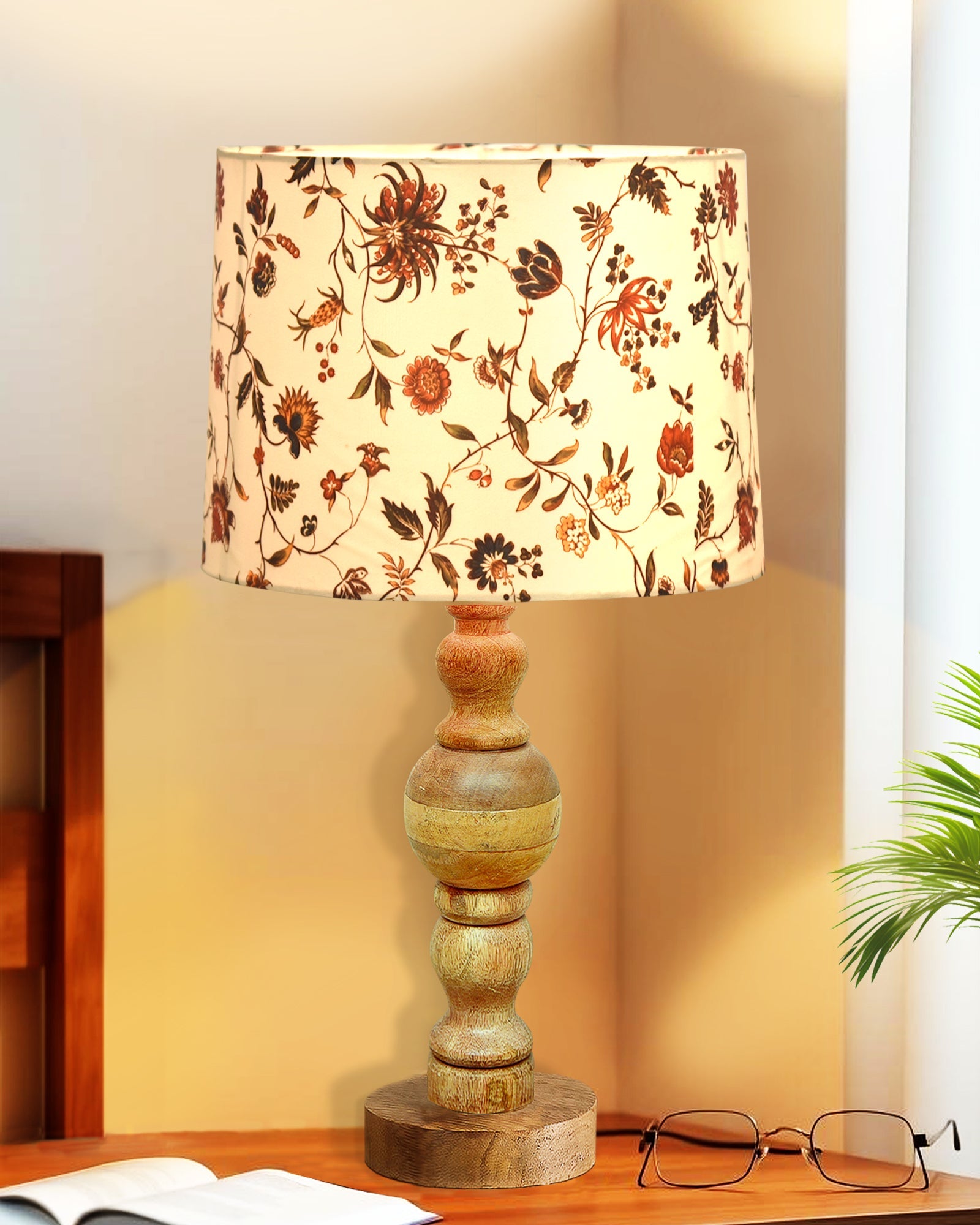 Industrial Wood Bubble Bedside Table Lamp, farmhouse Living Room Light, Khadi Drum Shade