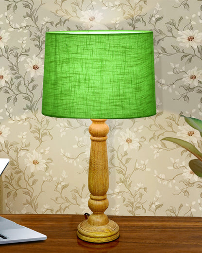 Mable Rustic Wood Table Lamp, Industrial Bedside Living Room Light, Khadi Drum Shade