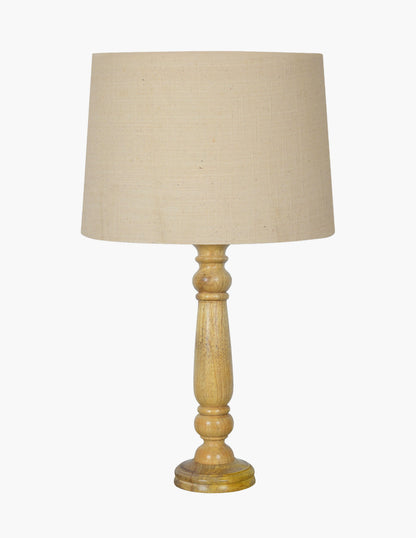 Mable Rustic Wood Table Lamp, Industrial Bedside Living Room Light, Khadi Drum Shade