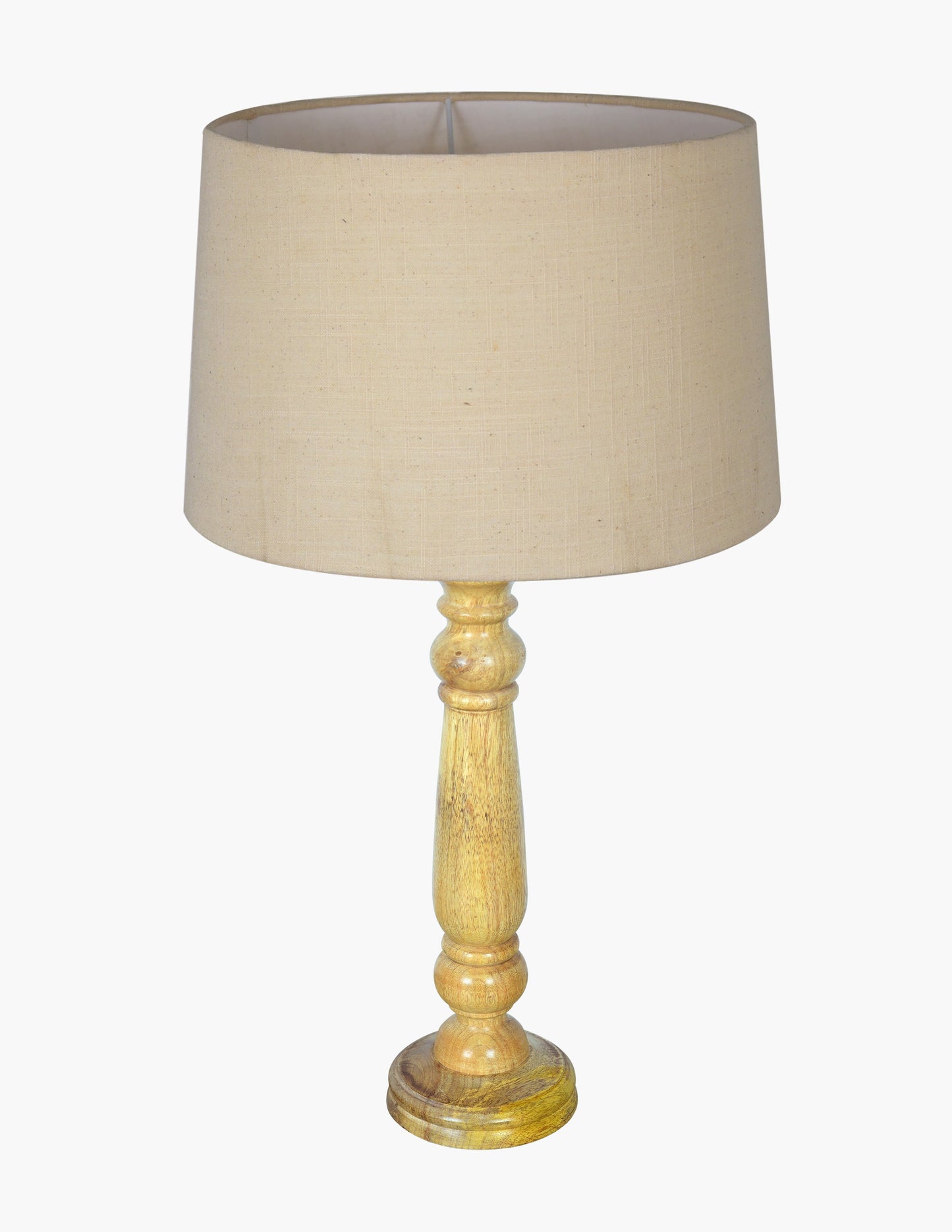Mable Rustic Wood Table Lamp, Industrial Bedside Living Room Light, Khadi Drum Shade