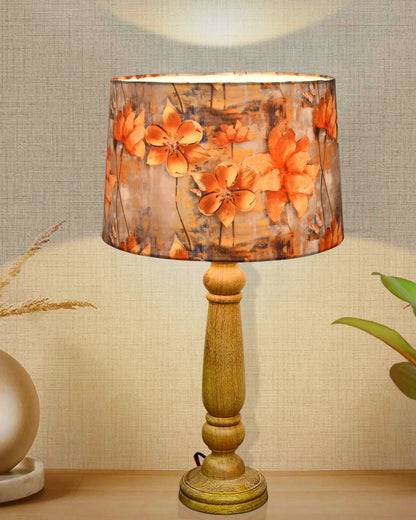 Mable Rustic Wood Table Lamp, Industrial Bedside Living Room Light, Khadi Drum Shade
