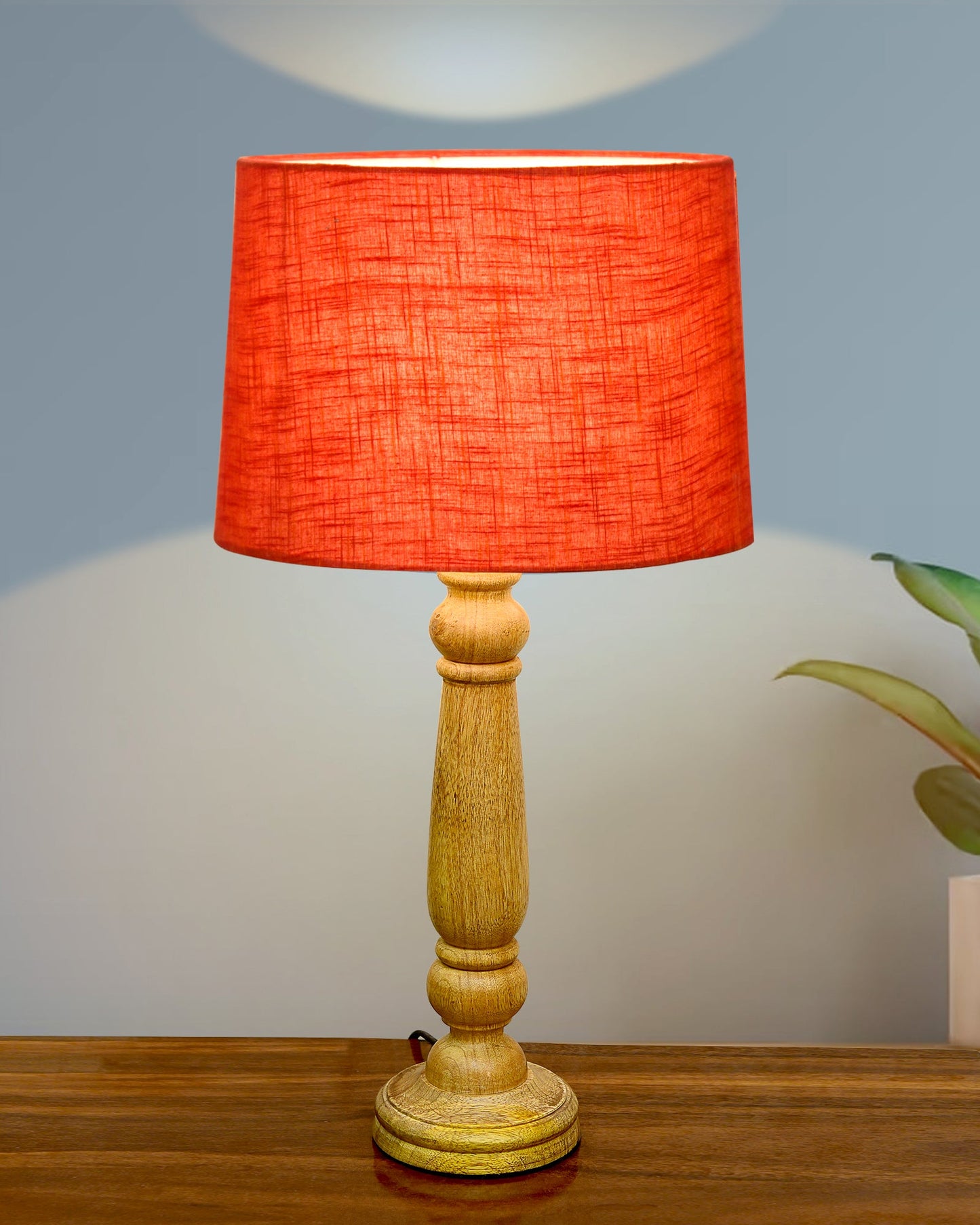 Mable Rustic Wood Table Lamp, Industrial Bedside Living Room Light, Khadi Drum Shade