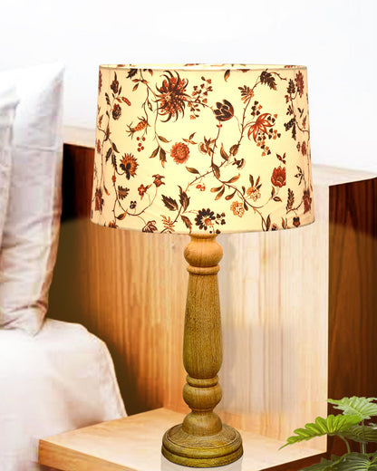 Mable Rustic Wood Table Lamp, Industrial Bedside Living Room Light, Khadi Drum Shade