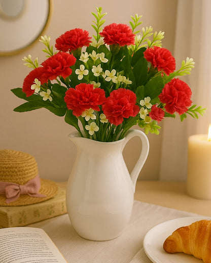 Homesake® Artificial Carnation Flowers with Greenery, Faux Floral Bouquet for Home Decor, Table Centerpiece, Living Room, or Gift, Pot Not Included, Realistic Silk Flowers Arrangement, Yellow