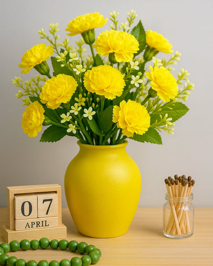 Homesake® Artificial Carnation Flowers with Greenery, Faux Floral Bouquet for Home Decor, Table Centerpiece, Living Room, or Gift, Pot Not Included, Realistic Silk Flowers Arrangement, Yellow