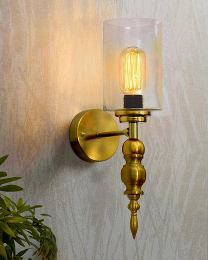 Mid-Century Modern Metal and Glass Wall Light, Brushed Gold, Lamp Fixture for Bedroom Vanity Bathroom Hotel,  Spherical Torch, Bubble Glass
