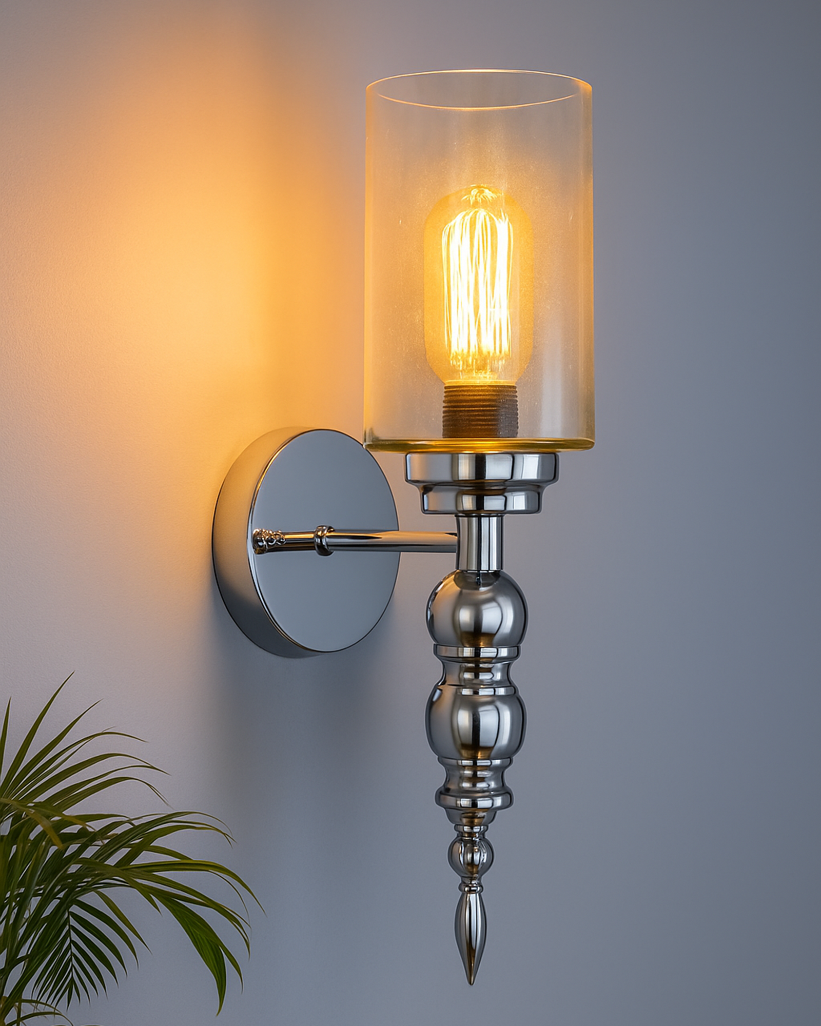 Mid-Century Modern Metal and Glass Wall Light, Brushed Gold, Lamp Fixture for Bedroom Vanity Bathroom Hotel,  Spherical Torch, Bubble Glass