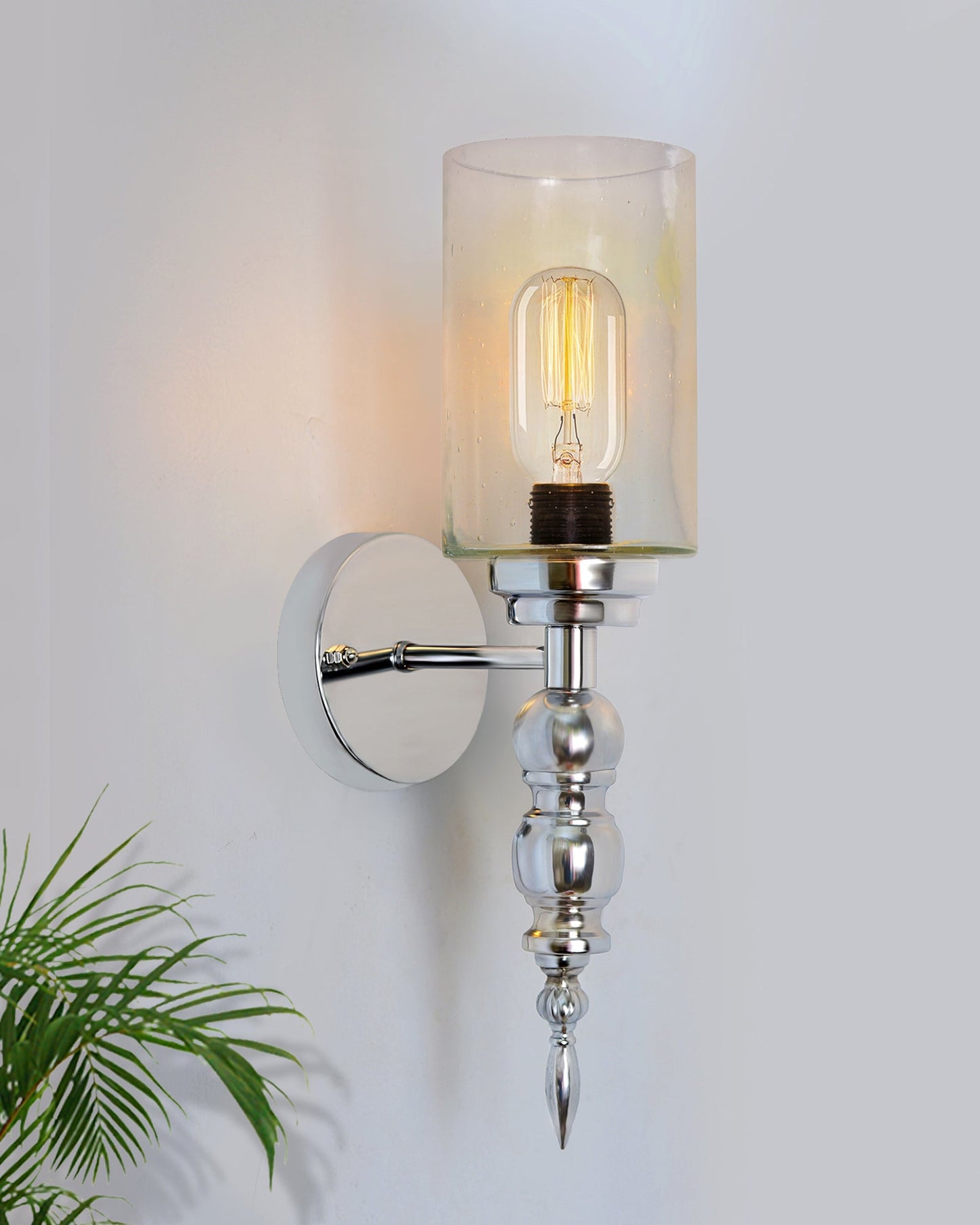 Mid-Century Modern Metal and Glass Wall Light, Brushed Gold, Lamp Fixture for Bedroom Vanity Bathroom Hotel,  Spherical Torch, Bubble Glass