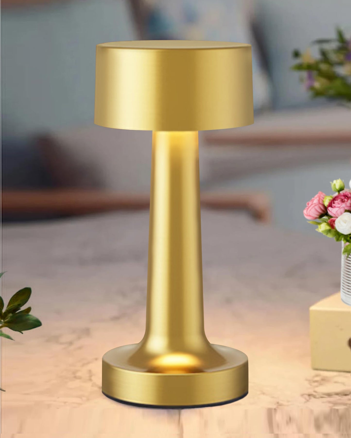 Table Lamp Portable Lamps for Bedroom, Night Lamp, Table Lamp for Bedroom & Living Room, Bedside Lamp, Dimming, 3 Colour Touch Control, Wireless Charging, Metal Dumbbell, Gold