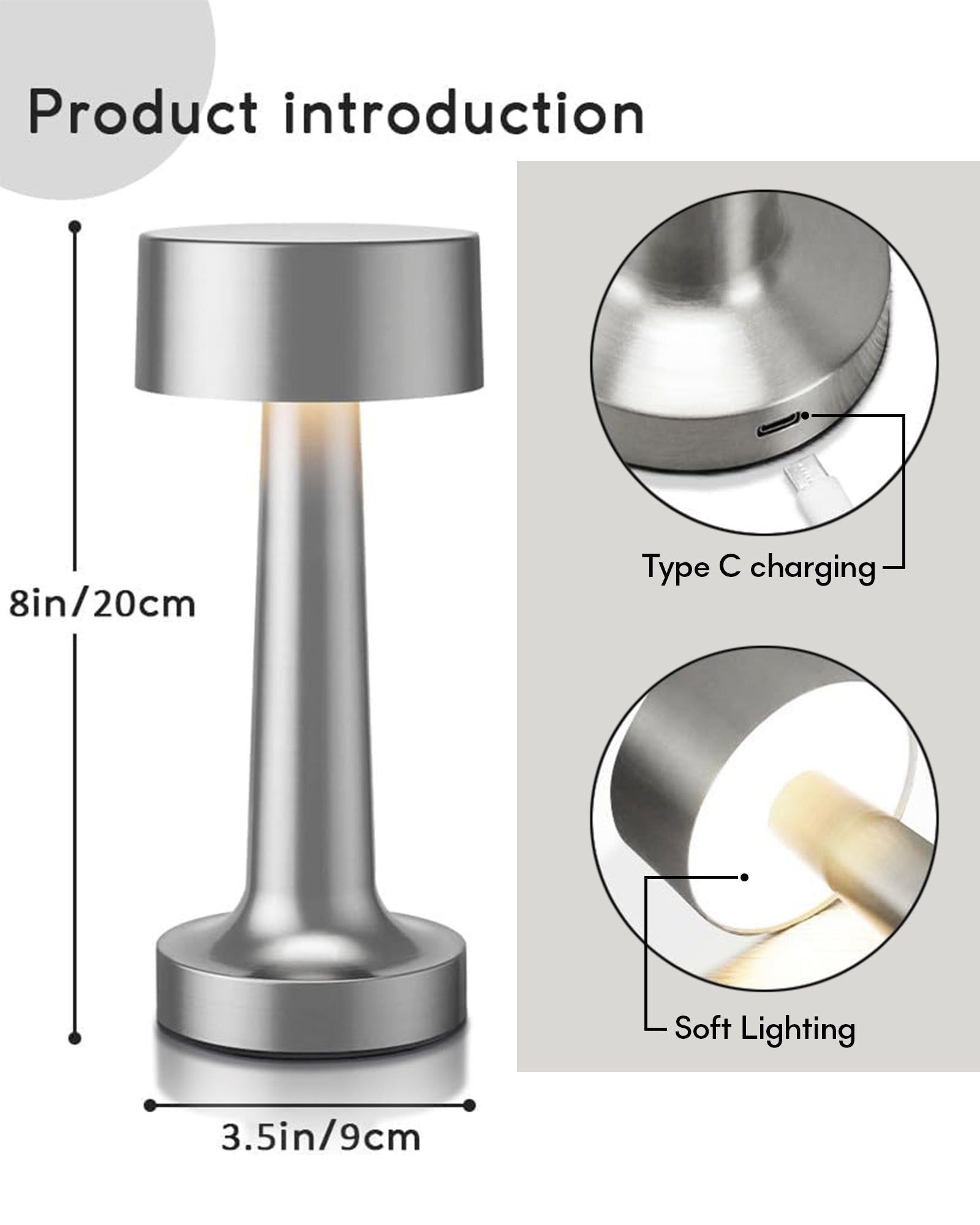 Table Lamp Portable Lamps for Bedroom, Night Lamp, Table Lamp for Bedroom & Living Room, Bedside Lamp, Dimming, 3 Colour Touch Control, Wireless Charging, Metal Dumbbell, Gold