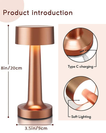 Table Lamp Portable Lamps for Bedroom, Night Lamp, Table Lamp for Bedroom & Living Room, Bedside Lamp, Dimming, 3 Colour Touch Control, Wireless Charging, Metal Dumbbell, Gold