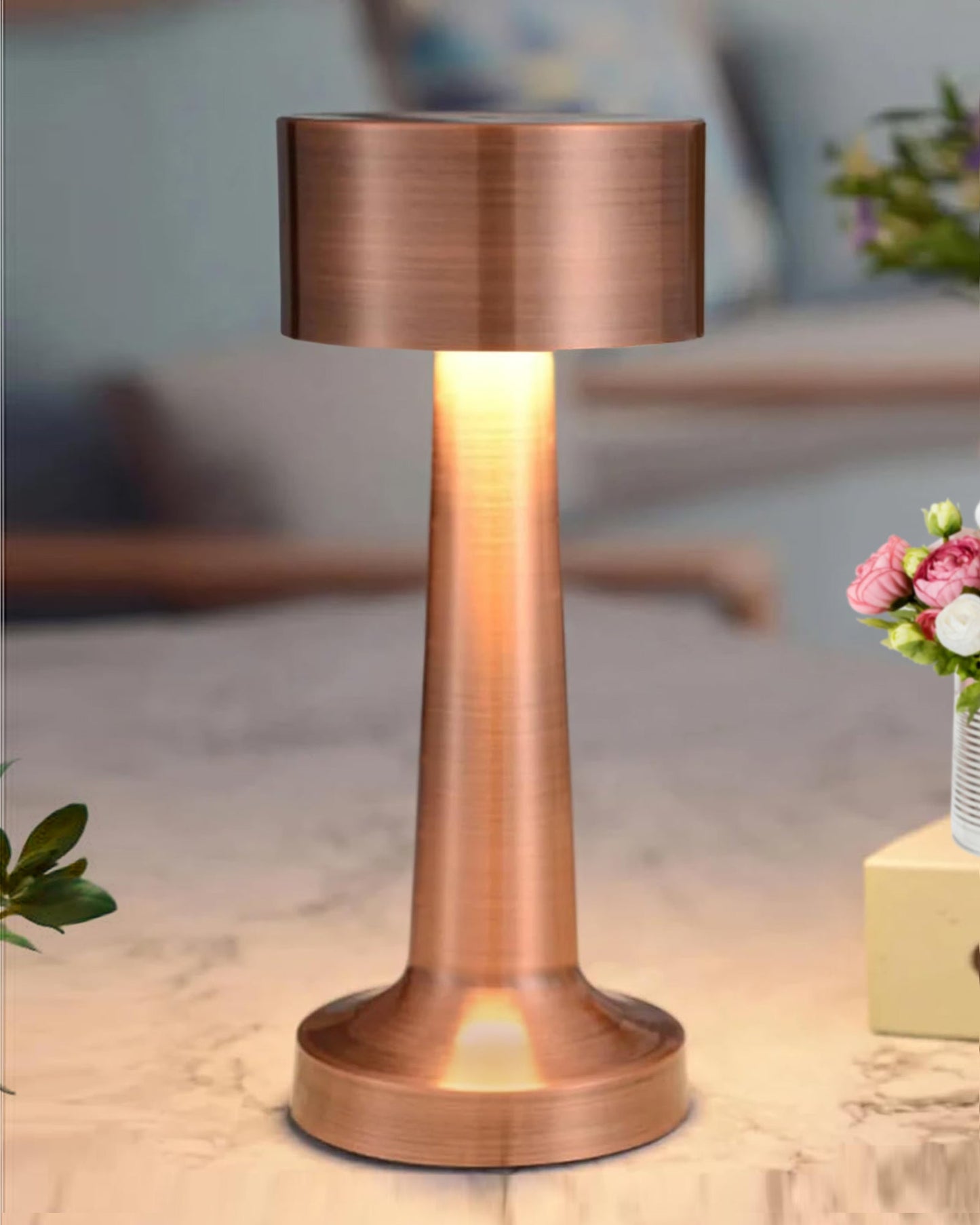 Table Lamp Portable Lamps for Bedroom, Night Lamp, Table Lamp for Bedroom & Living Room, Bedside Lamp, Dimming, 3 Colour Touch Control, Wireless Charging, Metal Dumbbell, Gold
