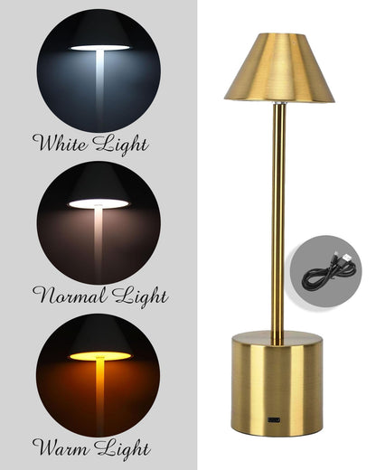 Table Lamp Portable Lamps for Bedroom, Night Lamp, Table Lamp for Bedroom & Living Room, Bedside Lamp, Dimming, 3 Colour Touch Control, Wireless Charging, Metal Cone, Gold
