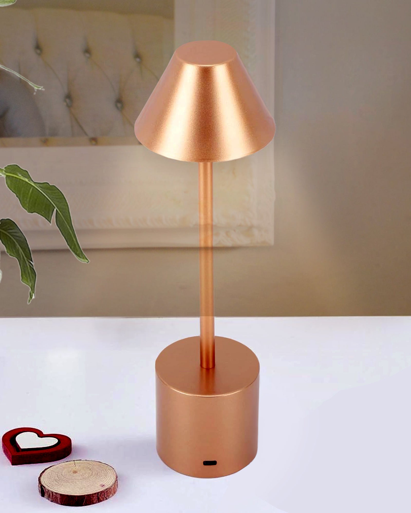 Table Lamp Portable Lamps for Bedroom, Night Lamp, Table Lamp for Bedroom & Living Room, Bedside Lamp, Dimming, 3 Colour Touch Control, Wireless Charging, Metal Cone, Gold