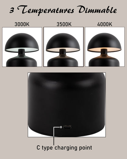 Table Lamp Portable Lamps for Bedroom, Night Lamp, Table Lamp for Bedroom & Living Room, Bedside Lamp, Dimming, 3 Colour Touch Control, Wireless Charging, Metal Mushroom, Gold