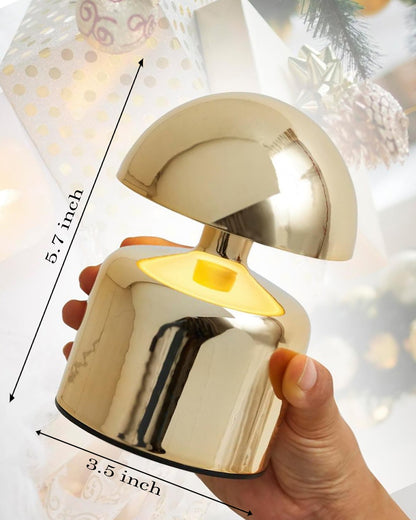 Table Lamp Portable Lamps for Bedroom, Night Lamp, Table Lamp for Bedroom & Living Room, Bedside Lamp, Dimming, 3 Colour Touch Control, Wireless Charging, Metal Mushroom, Gold