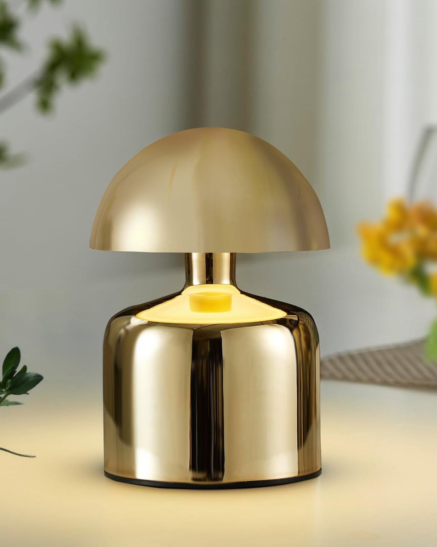 Table Lamp Portable Lamps for Bedroom, Night Lamp, Table Lamp for Bedroom & Living Room, Bedside Lamp, Dimming, 3 Colour Touch Control, Wireless Charging, Metal Mushroom, Gold