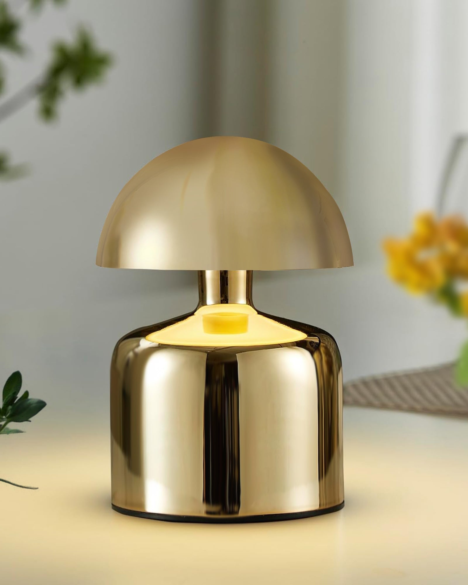 Table Lamp Portable Lamps for Bedroom, Night Lamp, Table Lamp for Bedroom & Living Room, Bedside Lamp, Dimming, 3 Colour Touch Control, Wireless Charging, Metal Mushroom, Gold