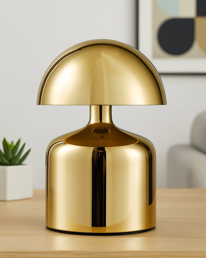 Table Lamp Portable Lamps for Bedroom, Night Lamp, Table Lamp for Bedroom & Living Room, Bedside Lamp, Dimming, 3 Colour Touch Control, Wireless Charging, Metal Mushroom, Gold