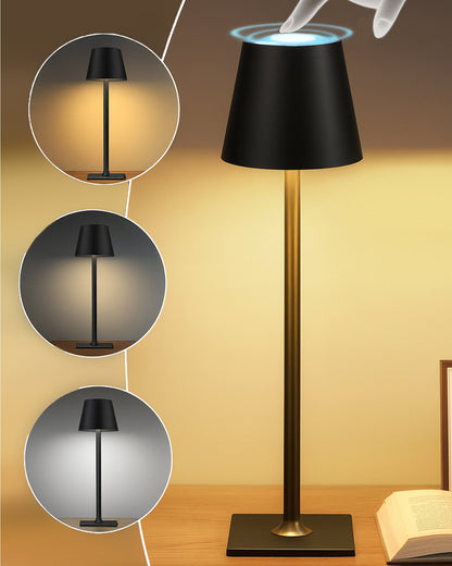 Rechargeable Table Lamps,Cordless Lamp Wireless Charging, Portable Indoor/Outdoor Table Lamp for Patio Restaurant Home Dinner Dining Kitchen,Waterproof & Wireless, Black Frustum