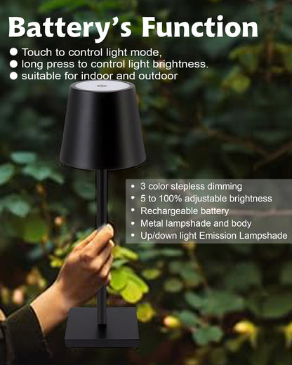 Rechargeable Table Lamps,Cordless Lamp Wireless Charging, Portable Indoor/Outdoor Table Lamp for Patio Restaurant Home Dinner Dining Kitchen,Waterproof & Wireless, Black Frustum