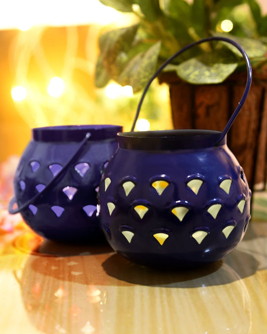 Lanterns Small Metal Moroccan Lanterns Decorative Candle Tealight Holders for Centerpieces, Home Decor, Diwali, Weddings, set of 2, Red Urli