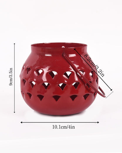 Lanterns Small Metal Moroccan Lanterns Decorative Candle Tealight Holders for Centerpieces, Home Decor, Diwali, Weddings, set of 2, Red Urli