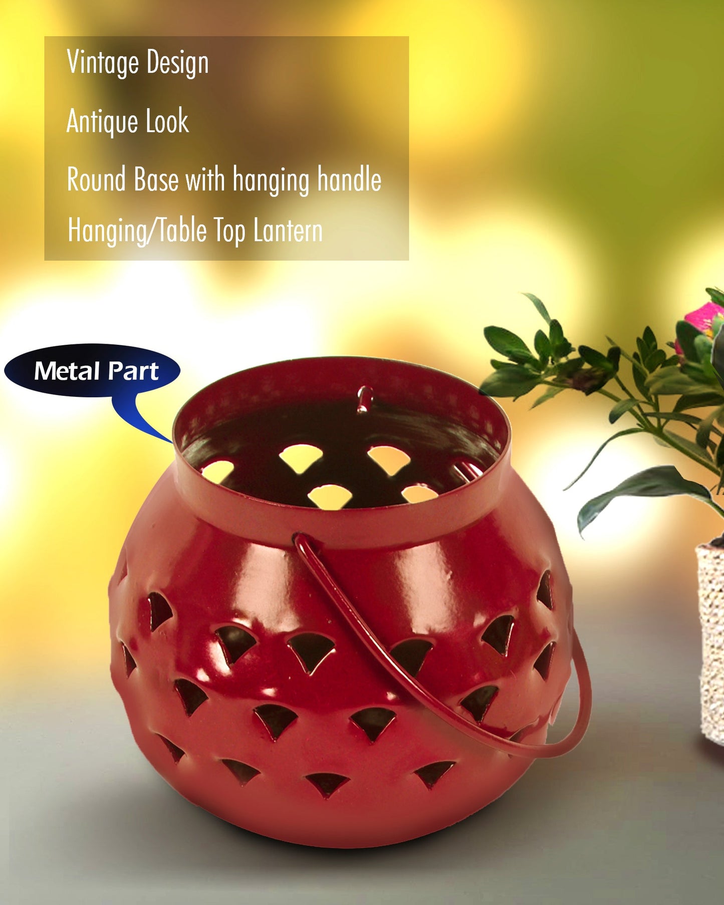 Lanterns Small Metal Moroccan Lanterns Decorative Candle Tealight Holders for Centerpieces, Home Decor, Diwali, Weddings, set of 2, Red Urli