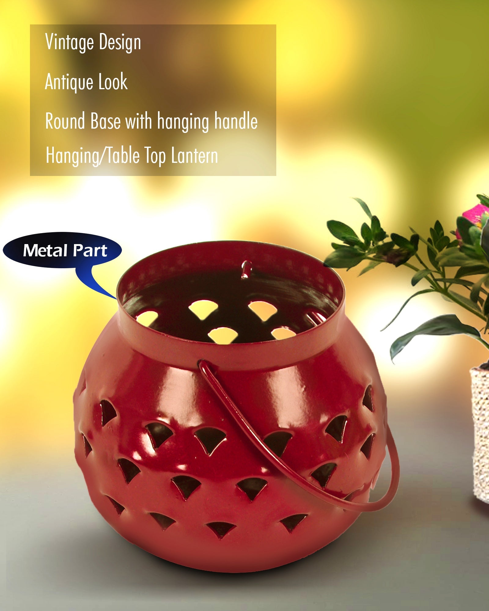 Lanterns Small Metal Moroccan Lanterns Decorative Candle Tealight Holders for Centerpieces, Home Decor, Diwali, Weddings, set of 2, Red Urli