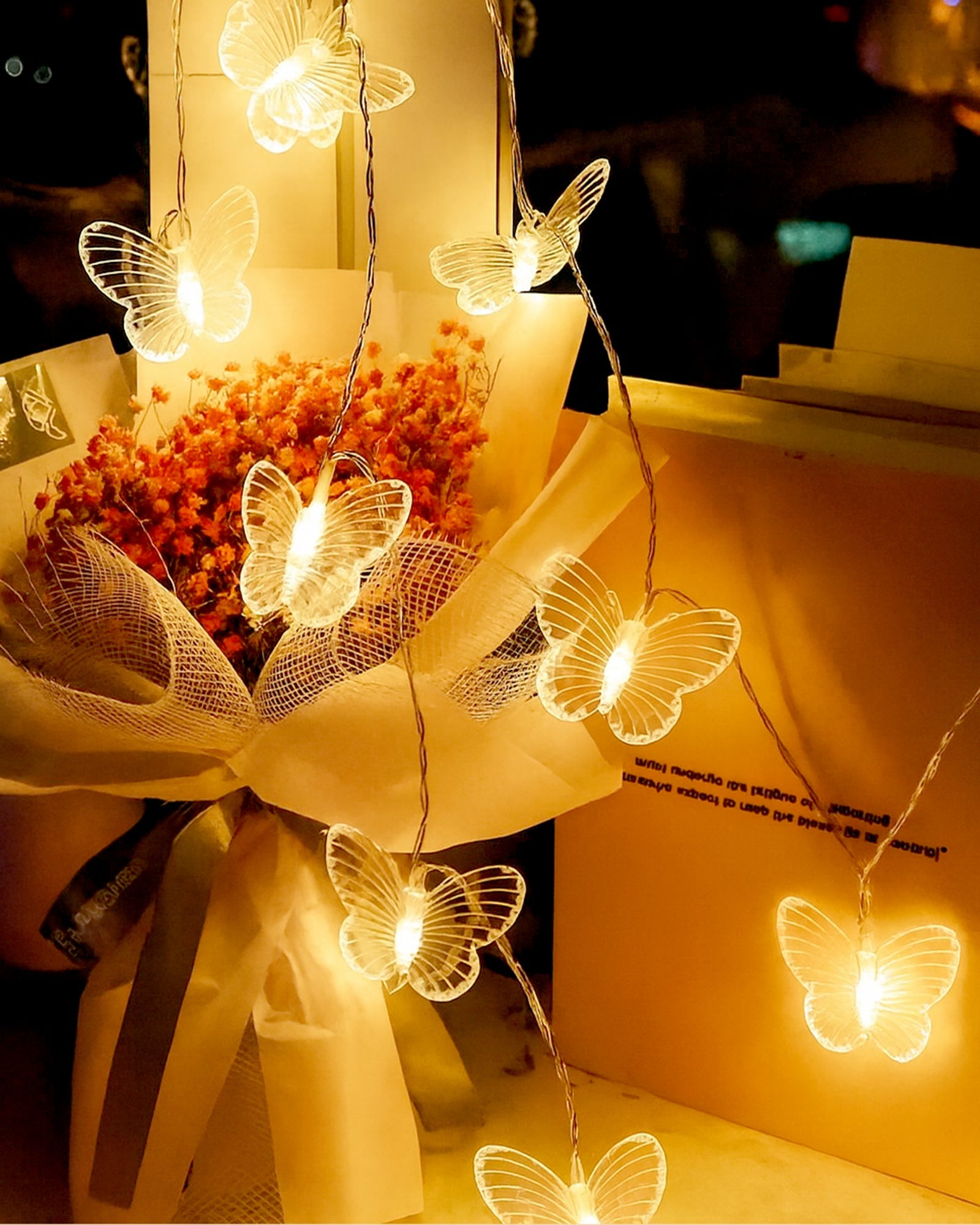 Homesake® Plastic 20 Butterfly Led String Lights for Photo Hanging, Birthday, Festival Decor, Wedding, Party for Home, Patio, Lawn, Decorative Lighting, Restaurants Decoration (Warm White), 5 Meters