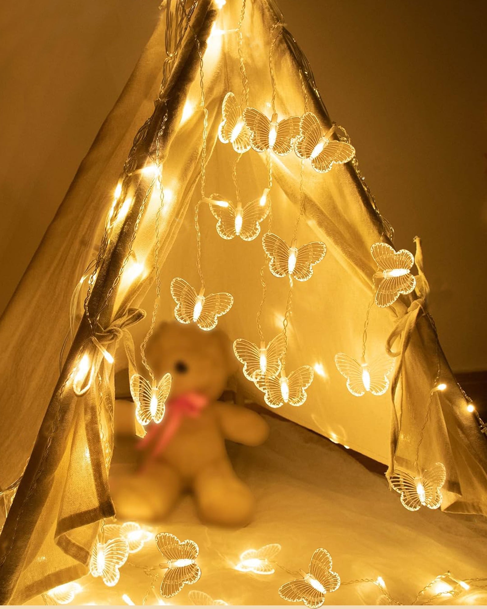 Homesake® Plastic 20 Butterfly Led String Lights for Photo Hanging, Birthday, Festival Decor, Wedding, Party for Home, Patio, Lawn, Decorative Lighting, Restaurants Decoration (Warm White), 5 Meters